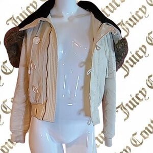 Juicy Couture Cream Bomber Jacket with Black Collar
